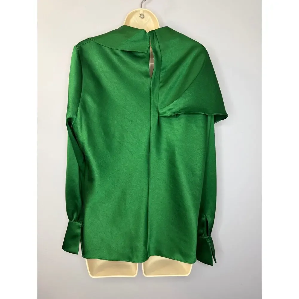The Fold Ocana Satin Long Sleeve Blouse Deep Emerald Women's 14 New Elegant - Picture 7 of 13